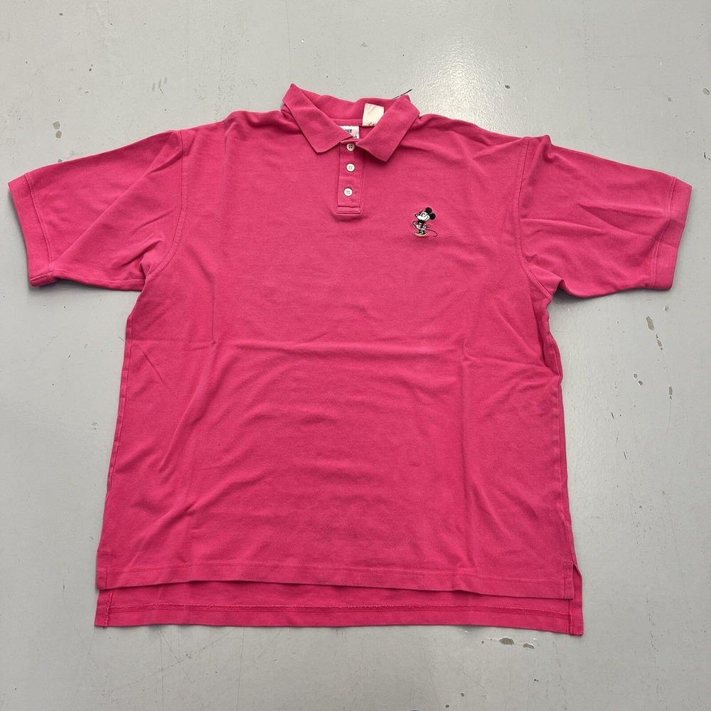 Disney Store Mens XL Pink Mickey Mouse Embroidered Pique Polo Shirt Short Sleeve